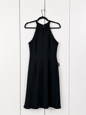 R&M Richards Black Beaded Halter Cocktail Dress Size 14